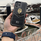 Luxury Lion Carbon Fiber Case with Crocodile Texture & Gold Detailing for Samsung Galaxy S23 Ultra Mobile Case by CoverMeUp - Style 4