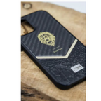 Luxury Lion Carbon Fiber Case with Crocodile Texture & Gold Detailing for Samsung Galaxy S23 Ultra Mobile Case by CoverMeUp - Style 3