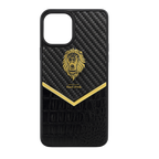 Protective Apple iPhone Back Cover - Luxury Lion Carbon Fiber Case with Crocodile Texture & Gold Detailing – iPhone Series