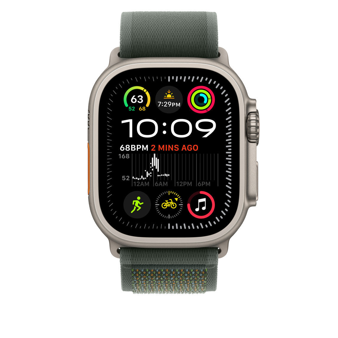 Dark Green Trail Loop for iWatch 44/45/46mm & 49mmUltra with Silver Metal Connectors