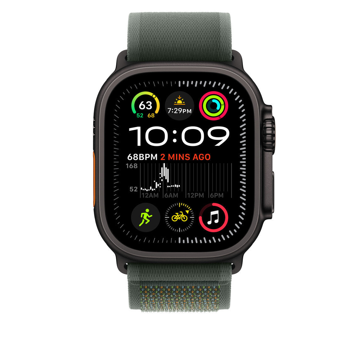 Dark Green Trail Loop for iWatch 44/45/46mm & 49mmUltra with Black Metal Connectors