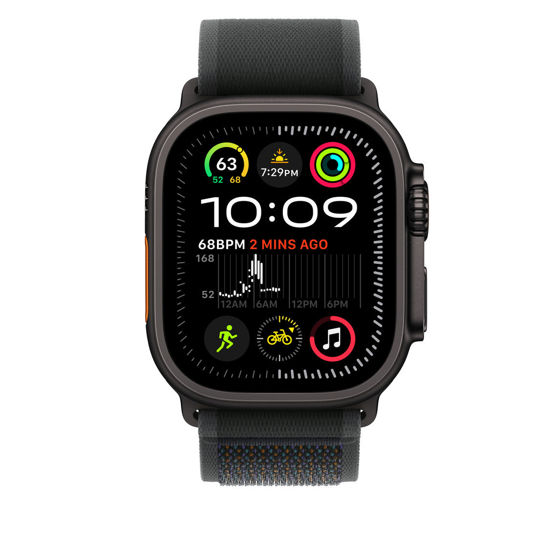 Black Trail Loop for iWatch 44/45/46mm & 49mmUltra with Black Metal Connectors
