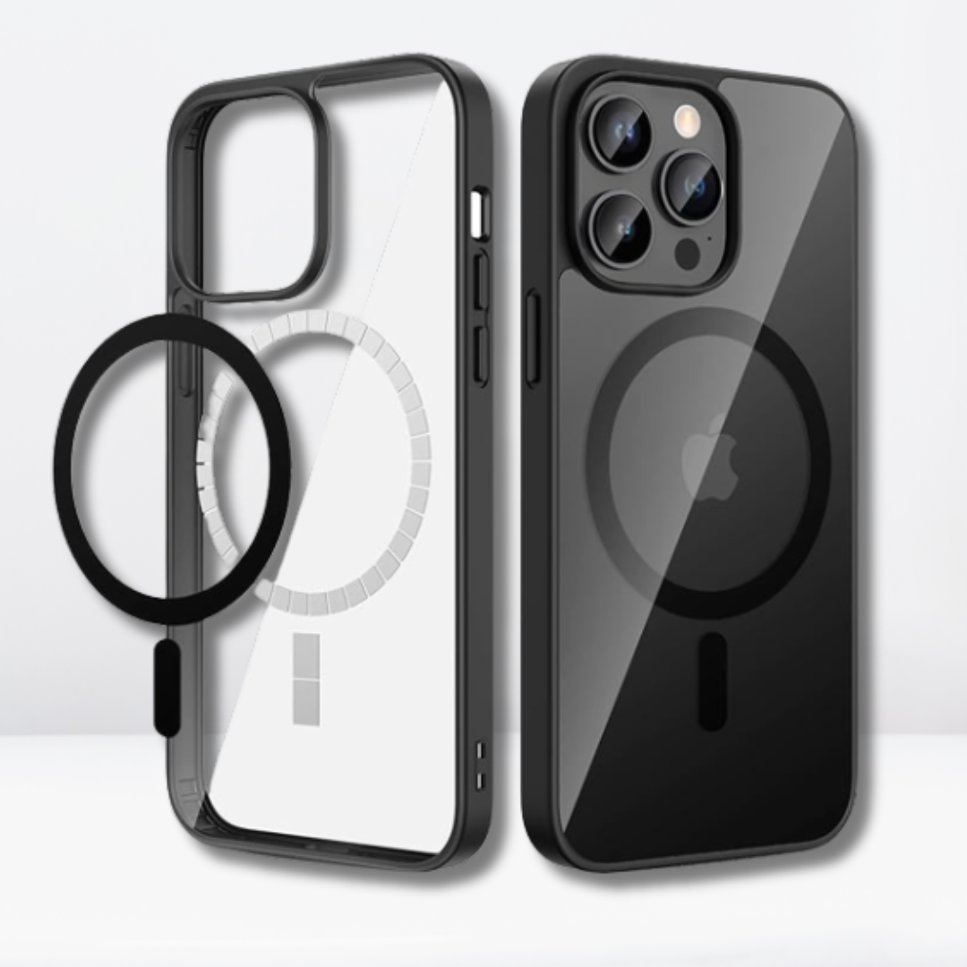 Magnetic Case with Built-in Magnets, Clear Hard Case for iPhone (Black)