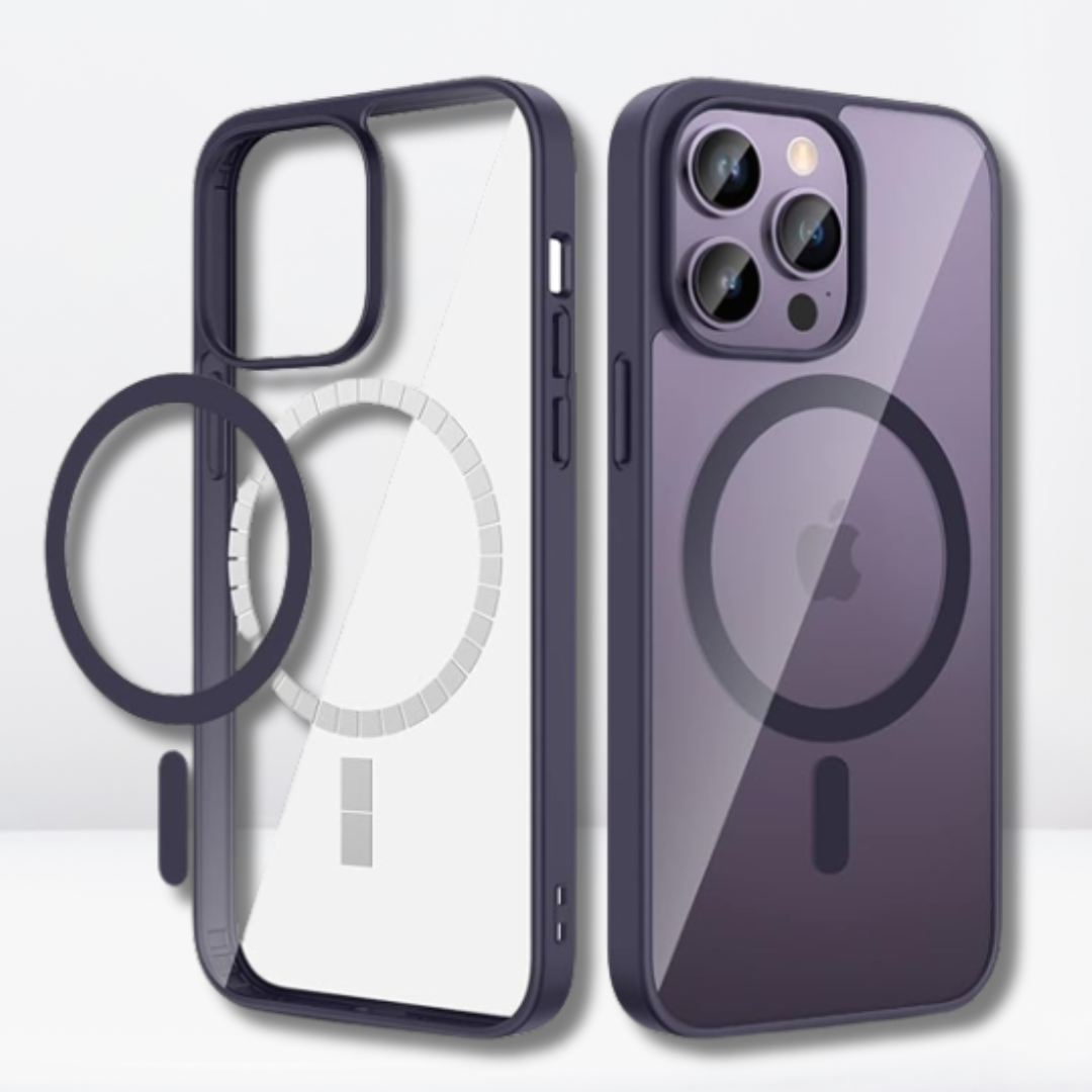 Magnetic Case with Built-in Magnets, Clear Hard Case for iPhone (Deep Purple)