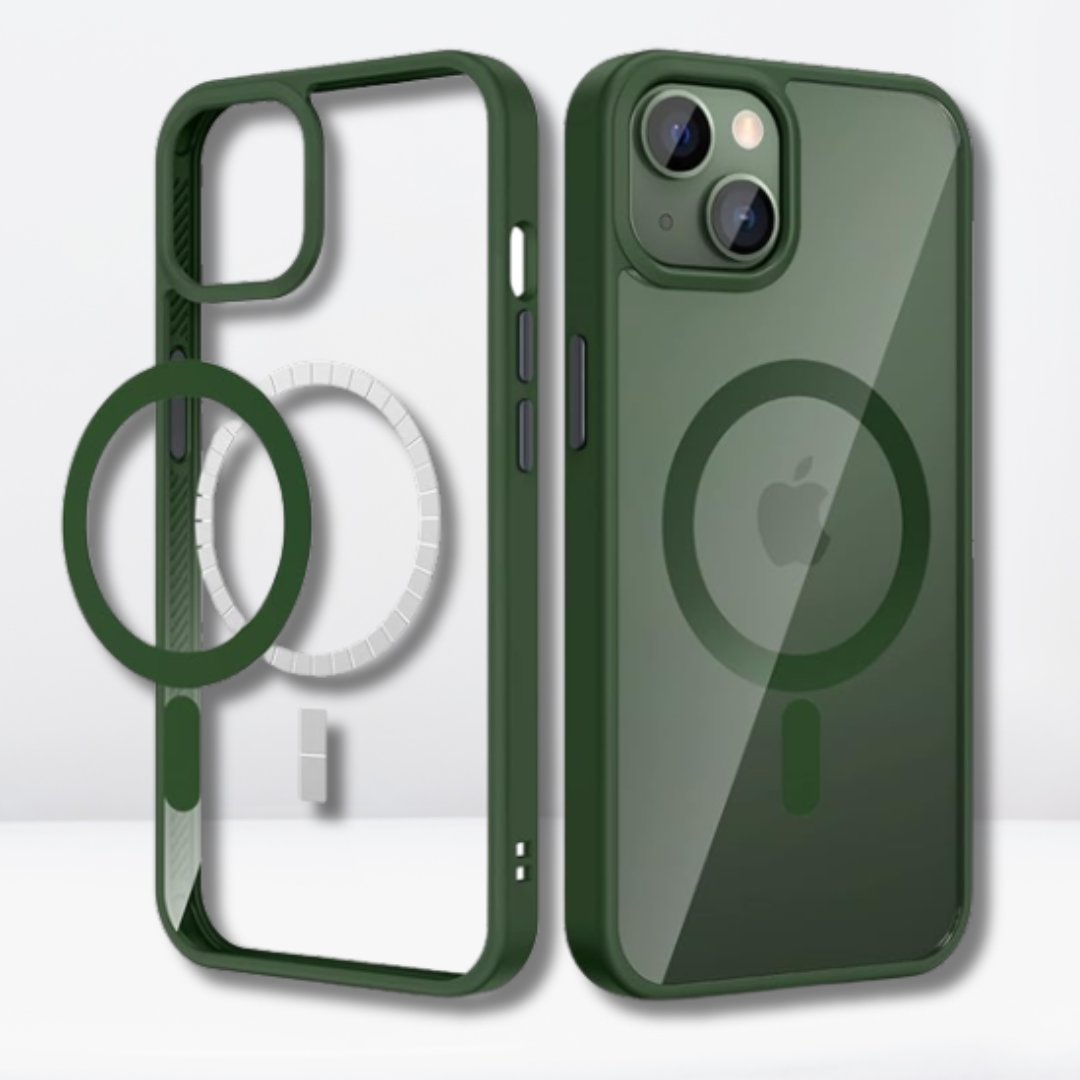 Magnetic Case with Built-in Magnets, Clear Hard Case for iPhone (Forest Green)