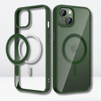 Protective Apple iPhone Back Cover - Magnetic Case with Built-in Magnets, Clear Hard Case for iPhone (Forest Green)