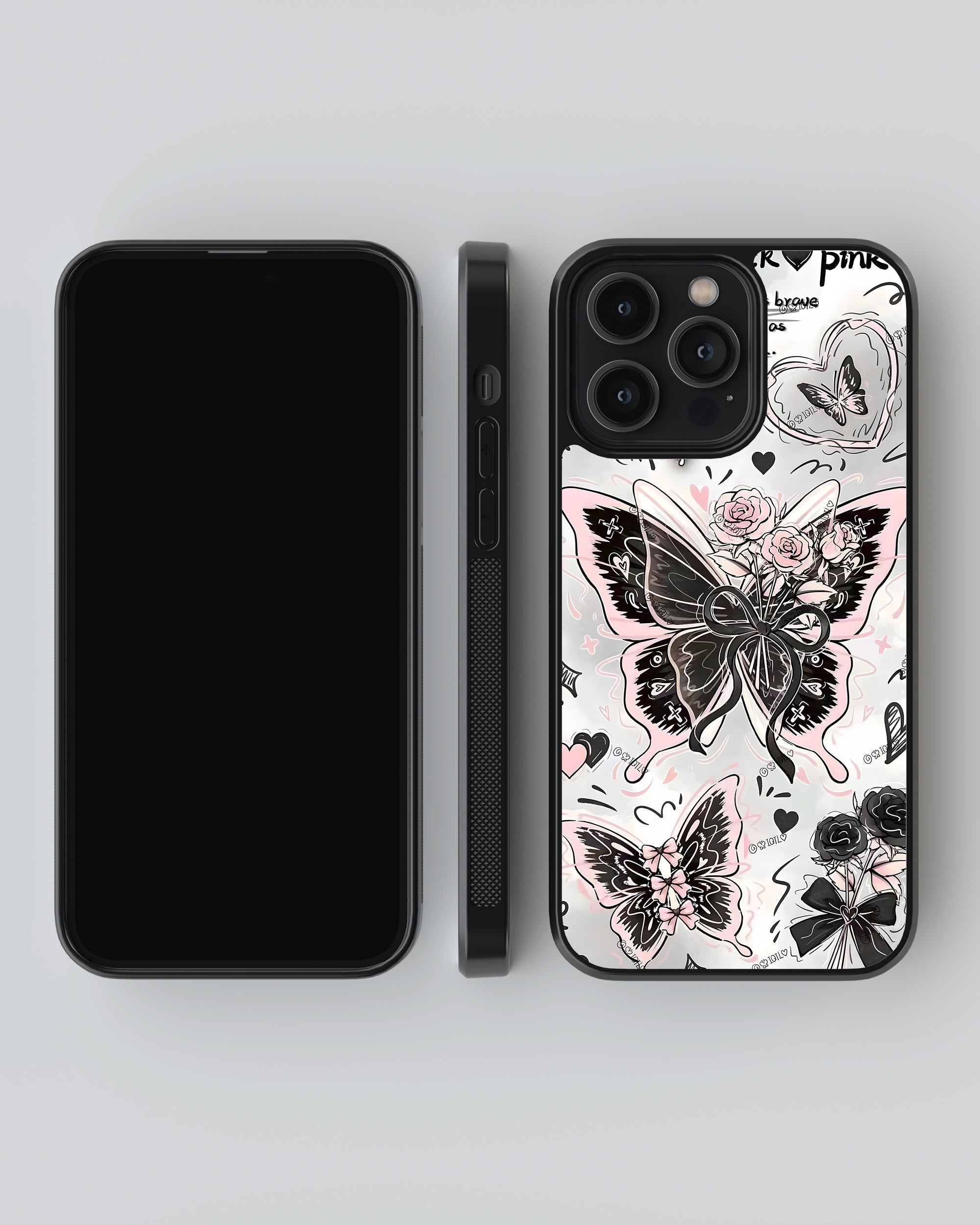 Girls Aesthetic Mobile Cover (Black Pink Butterfly) Mobile Case by CoverMeUp - Style 4
