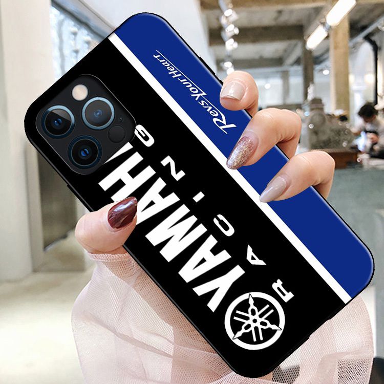 Motorbike-Inspired Black & Blue Racing Phone Case – Glossy Finish for iPhone