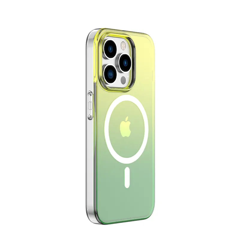 MultiColour 3D Reflection with Hydrophobic Coating Magsafe Case for iPhone15 pro (Yellow & Green)