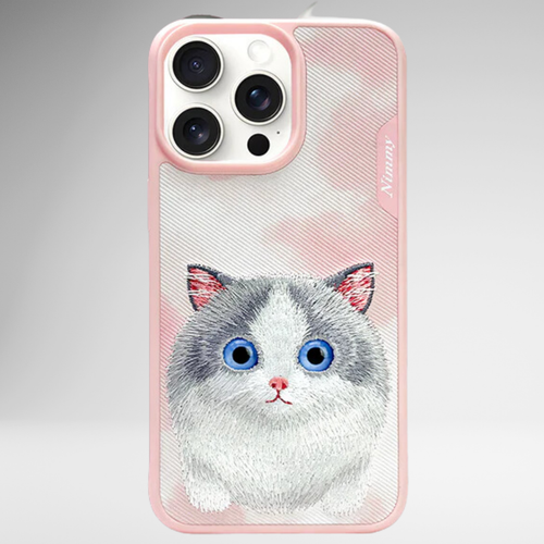 Nimmy Premium Embroidered Leather Case - NIMMY Big Eyes Series with Metal Camera Ring for the iPhone 16 series