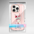 Nimmy Premium Embroidered Leather Case - NIMMY Glasses Cool Cat Chain Series with Metal Camera Ring for the iPhone 16 series - Style 3