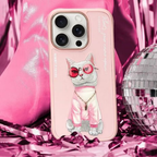 Nimmy Premium Embroidered Leather Case - NIMMY Glasses Cool Cat Chain Series with Metal Camera Ring for the iPhone 16 series - Style 4