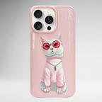 Nimmy Premium Embroidered Leather Case - NIMMY Glasses Cool Cat Chain Series with Metal Camera Ring for the iPhone 16 series