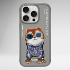 Nimmy Premium Embroidered Leather Case - NIMMY Glasses Cool Cat Chain Series with Metal Camera Ring for the iPhone 16 series