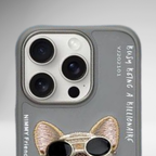Nimmy Premium Embroidered Leather Case - NIMMY Glasses Cool Pug Chain Series with Metal Camera Ring for the iPhone 16 series - Style 3