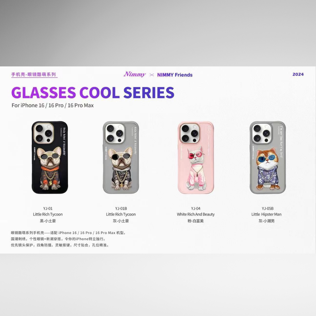 NIMMY Glasses Cool Pug Chain Series with Metal Camera Ring for the iPhone 16 series