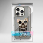 Nimmy Premium Embroidered Leather Case - NIMMY Glasses Cool Pug Chain Series with Metal Camera Ring for the iPhone 16 series - Style 4