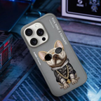 Nimmy Premium Embroidered Leather Case - NIMMY Glasses Cool Pug Chain Series with Metal Camera Ring for the iPhone 16 series - Style 5
