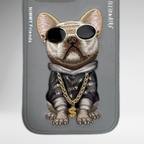 Nimmy Premium Embroidered Leather Case - NIMMY Glasses Cool Pug Chain Series with Metal Camera Ring for the iPhone 16 series - Style 2
