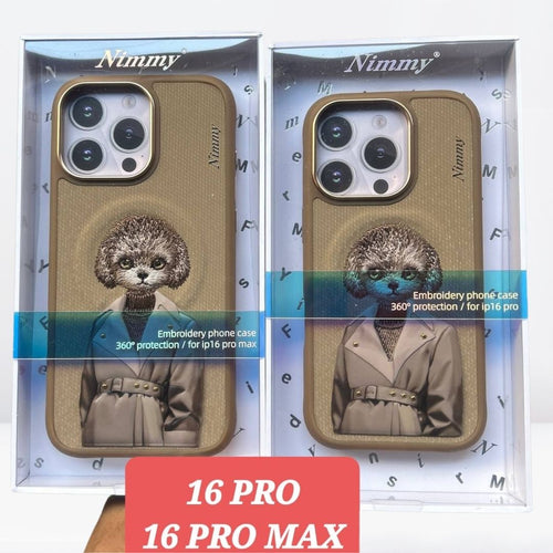 Nimmy Premium Embroidered Leather Case - NIMMY Winter Jacket Chain Case with Metal Camera Ring For iPhone 16 (Shitzu)