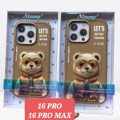NIMMY Winter Jacket Chain Bear Case with Metal Camera Ring For iPhone 16