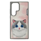 Nimmy Premium Embroidered Leather Case - Samsung Galaxy S24 Ultra Nimmy Embroidery Leather Back Cover Case - Cat - Style 2
