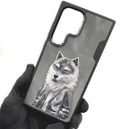 Nimmy Premium Embroidered Leather Case - Samsung Galaxy S24 Ultra Nimmy Embroidery Leather Back Cover Case - Wolf Jacket - Style 6
