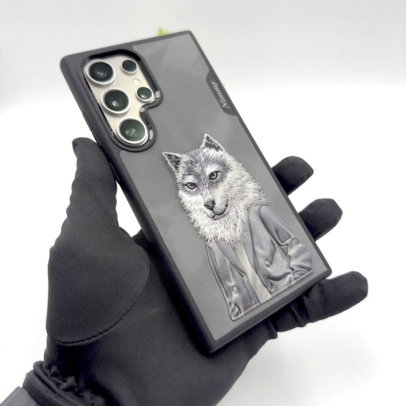 Nimmy Premium Embroidered Leather Case - Samsung Galaxy S25 Ultra Nimmy Official Embroidery Leather Back Cover Case - Wolf Jacket - Style 5
