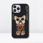 Nimmy Premium Embroidered Leather Case - Nimmy 3D Pug Leather Mobile Case for iPhone 13/14 Pro (Black)