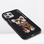 Nimmy Premium Embroidered Leather Case - Nimmy 3D Pug Leather Mobile Case for iPhone 13/14 Pro Max (Black) - Style 5
