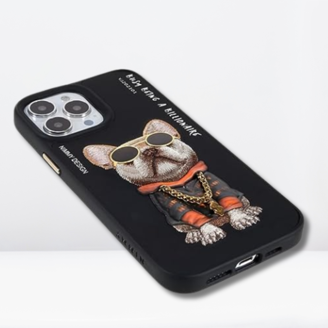 Nimmy 3D Pug Leather Mobile Case for iPhone 13/14 Pro Max (Black)