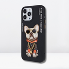Nimmy Premium Embroidered Leather Case - Nimmy 3D Pug Leather Mobile Case for iPhone 13/14 Pro (Black) - Style 4