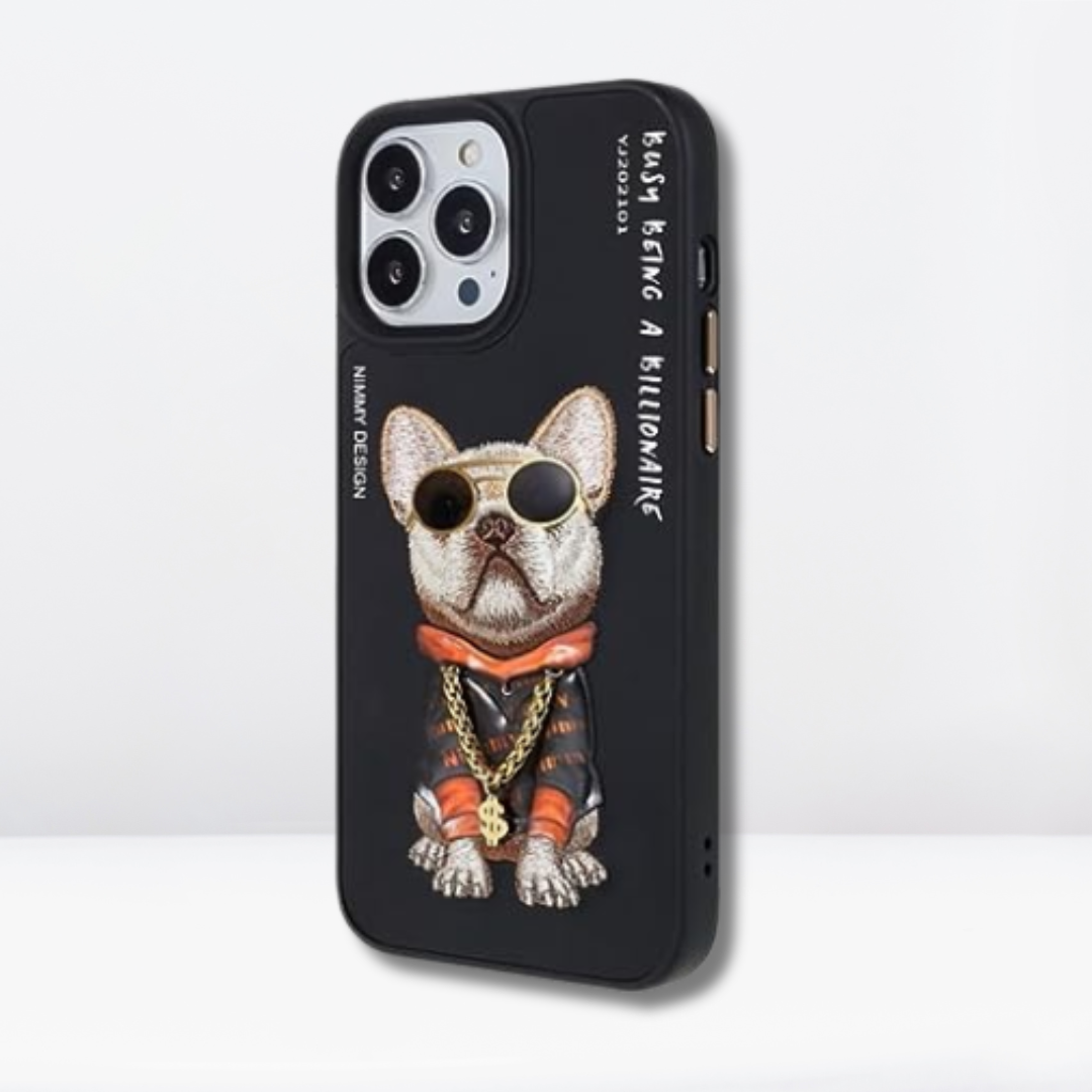 Nimmy 3D Pug Leather Mobile Case for iPhone 13/14 Pro Max (Black)
