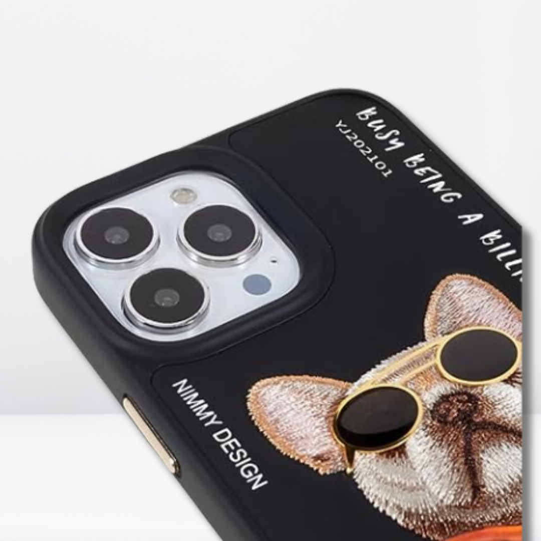 Nimmy 3D Pug Leather Mobile Case for iPhone 13/14 Pro Max (Black)