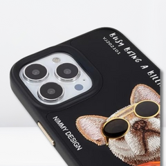 Nimmy 3D Pug Leather Mobile Case for iPhone 13/14 Pro (Black)