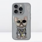 Nimmy Premium Embroidered Leather Case - Nimmy 3D Pug Leather Mobile Case for iPhone 15 Serires (Grey)