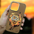Nimmy Premium Embroidered Leather Case - Nimmy Dazzling Animal Series MagSafe & Metal Ring for iPhone 16 Series (BROWN TIGER)