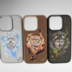 Nimmy Premium Embroidered Leather Case - Nimmy Dazzling Animal Series MagSafe & Metal Ring for iPhone 16 Series (WHITE TIGER) - Style 2