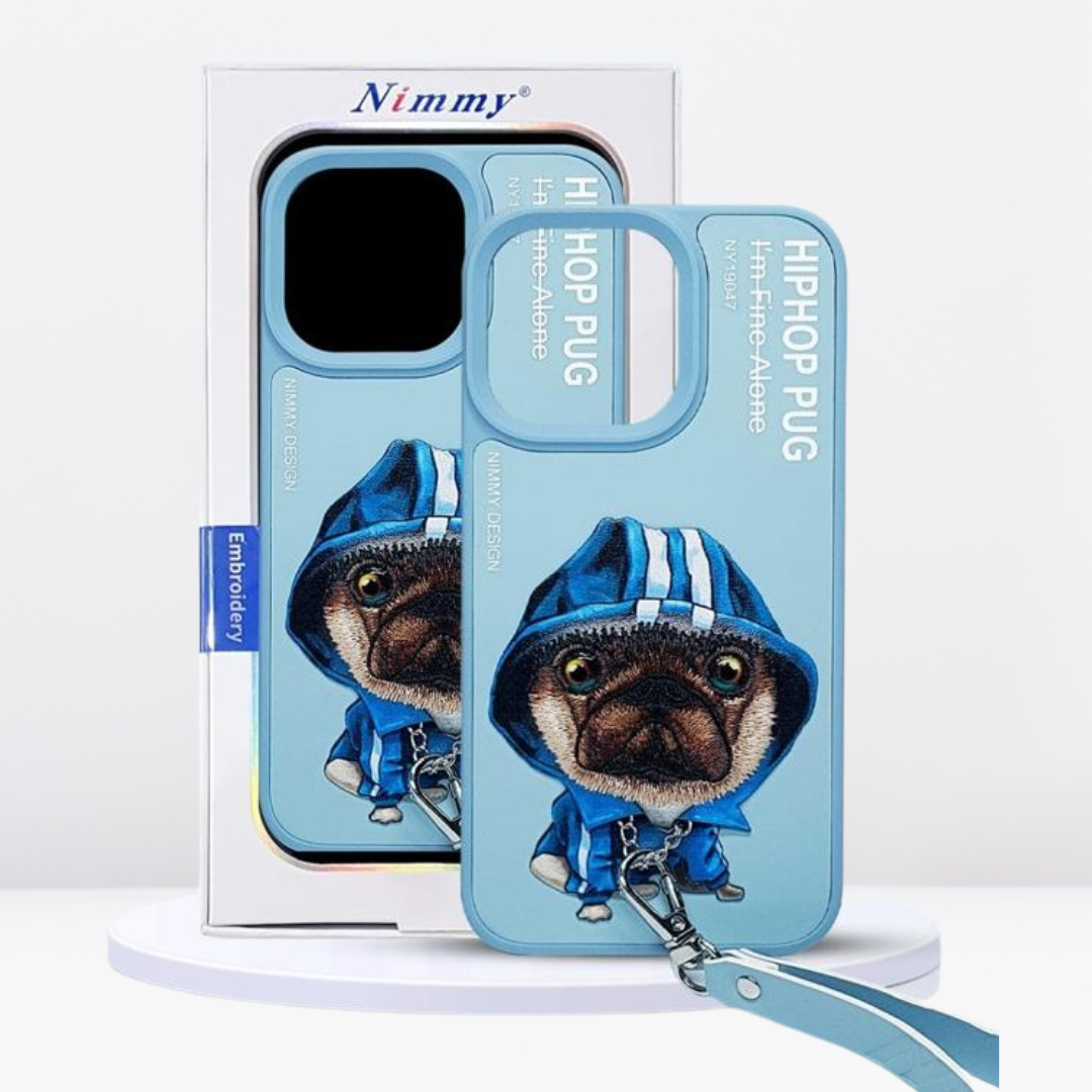 Nimmy Hip-Hop Pug 3D Embroidery Case for iPhone 13 Pro/ 13 Pro Max (Dark Green)