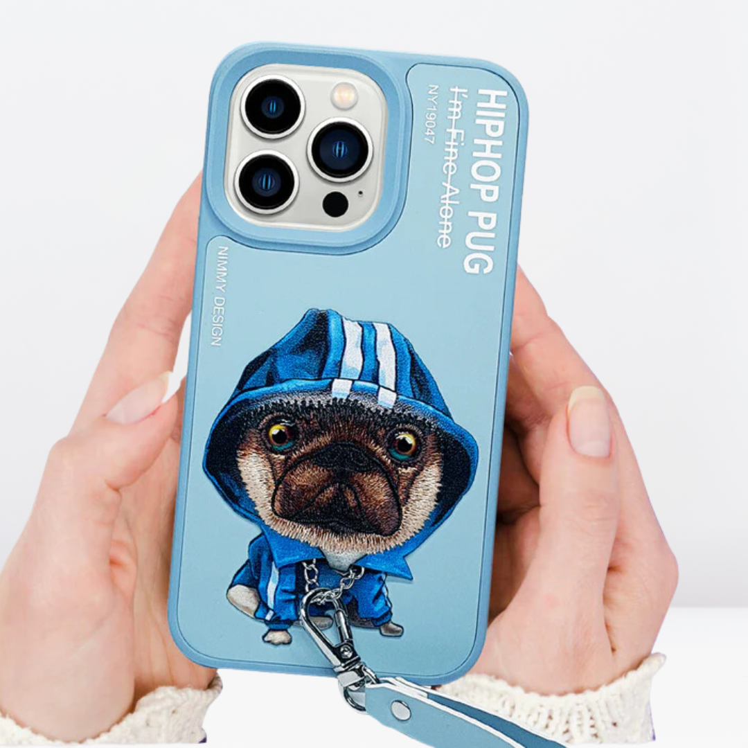 Nimmy Hip-Hop Pug 3D Embroidery Case for iPhone 13 Pro/ 13 Pro Max (Dark Green)