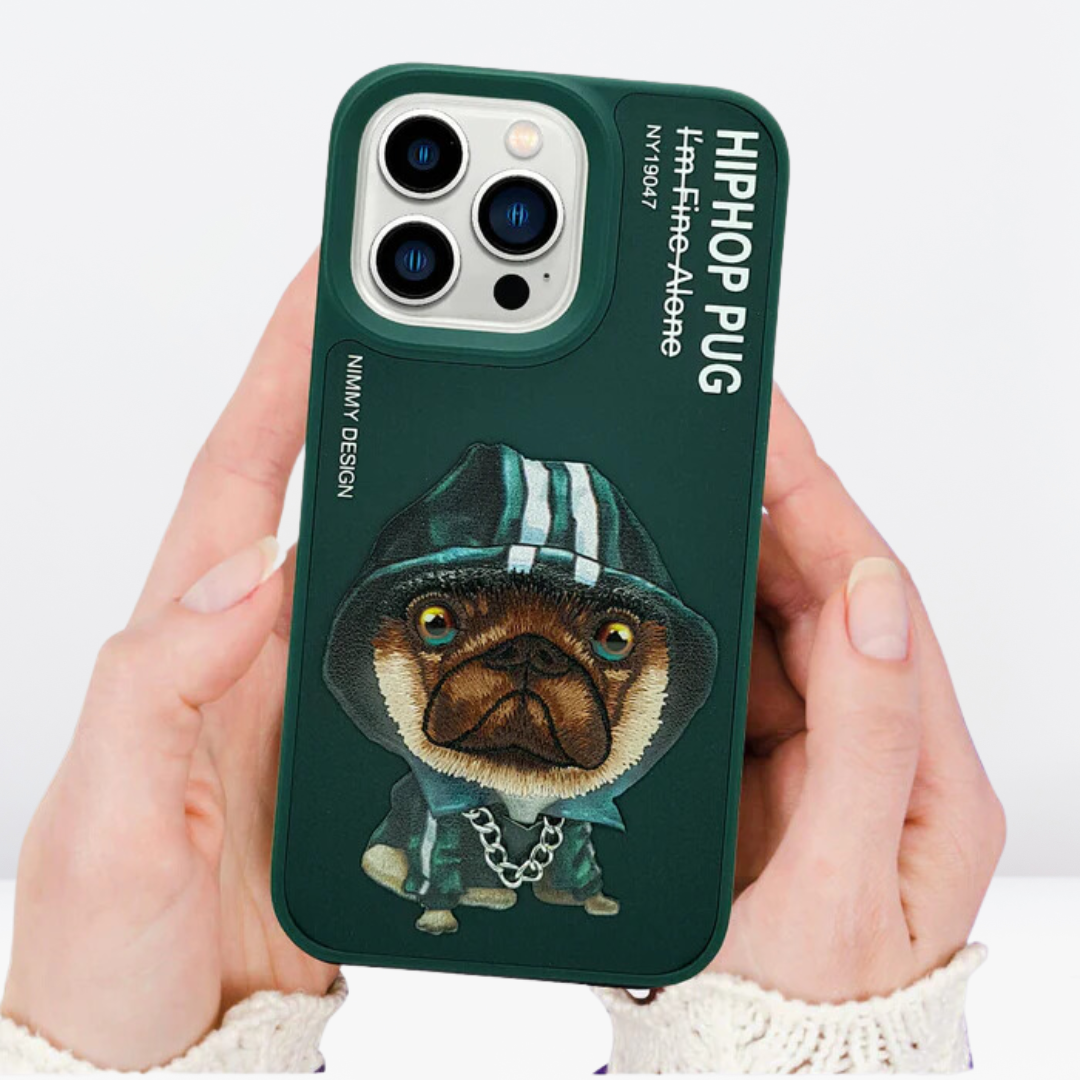 Nimmy Hip-Hop Pug 3D Embroidery Case for iPhone 13 Pro/ 13 Pro Max (Dark Green)