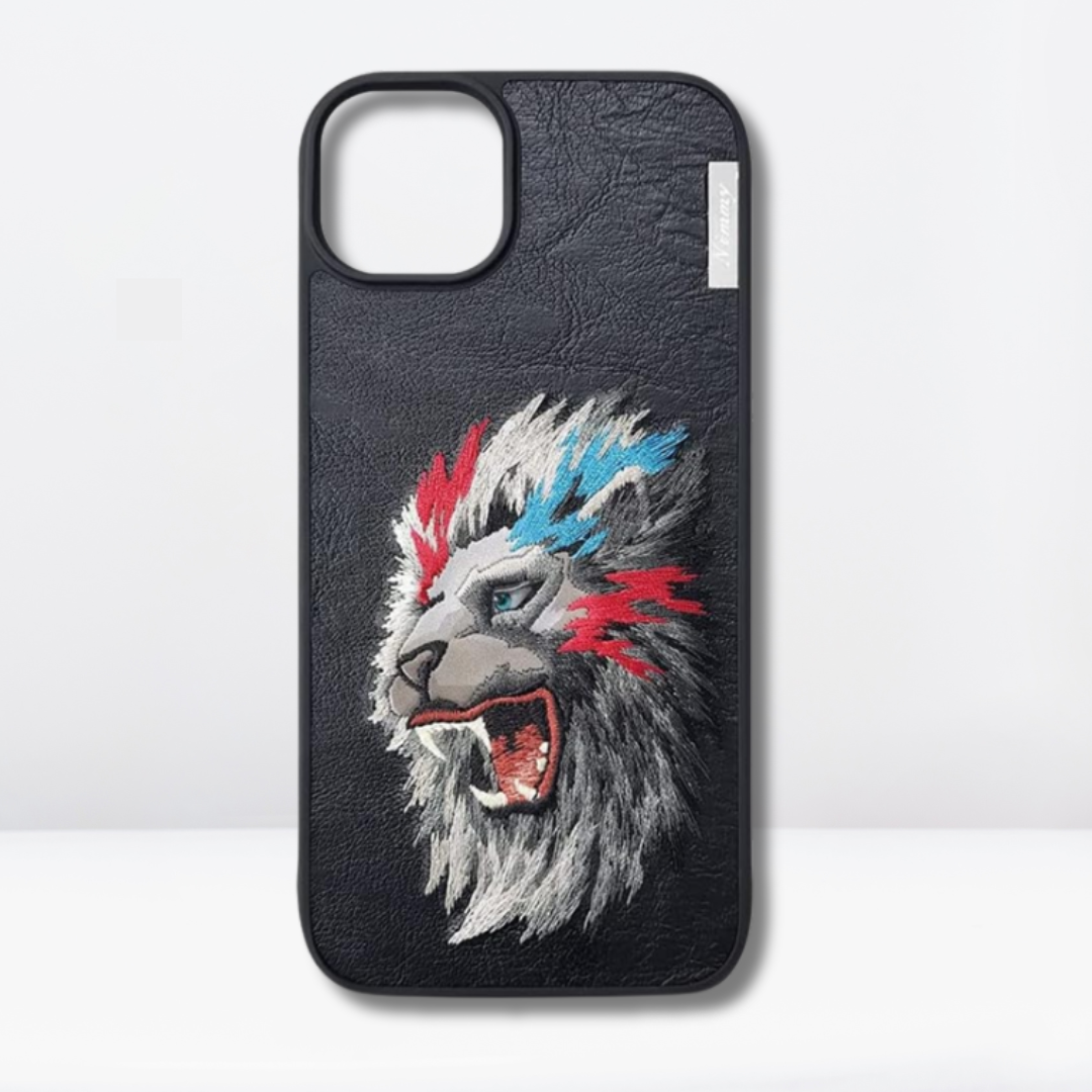 Nimmy (Dazzling Series) Luxury Faux Leather Back Case for iPhone 15/Pro/Pro Max (LION)