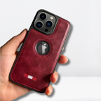 Protective Apple iPhone Back Cover - Nobble Collection Leather Logo Cut Case iPhone15 Series (Wine) - Style 4