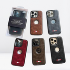 Protective Apple iPhone Back Cover - Nobble Collection Leather Logo Cut Case iPhone15 Series (Brown) - Style 3