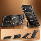 Protective Apple iPhone Back Cover - Luxury iPhone Frameless Armored Case with Leather Texture And Kickstand - Style 36
