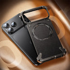 Protective Apple iPhone Back Cover - Luxury iPhone Frameless Armored Case with Leather Texture And Kickstand - Style 35