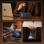 Protective Apple iPhone Back Cover - Luxury iPhone Frameless Armored Case with Leather Texture And Kickstand - Style 37