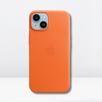 Protective Apple iPhone Back Cover - OG Leather IC MagSafe with Logo Back Case for iPhone 15/15Plus (ORANGE) - Style 3