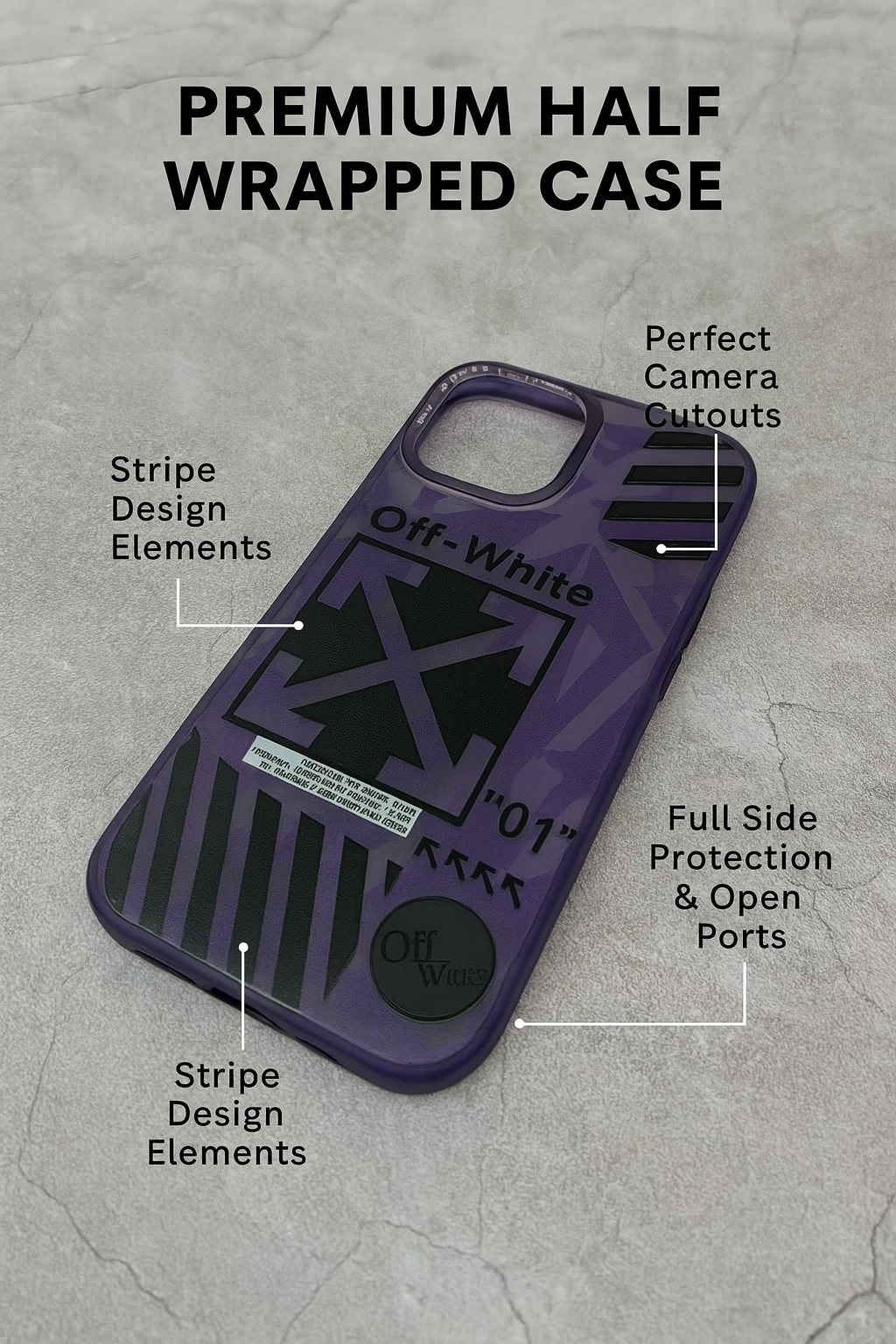 Off-White Style Purple Case for iPhone 14 Pro Max – Urban Matte Finish
