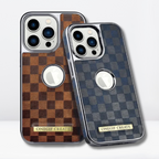 Protective Apple iPhone Back Cover - OneGif PU Leather Back Case with Logo Cut View for iPhone (Blue) - Style 3